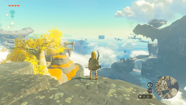 Gameplay image of Link looking out across the sky islands.