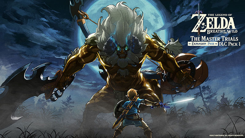 Download wallpaper of Link facing off against Gold Lynel in artwork from DLC Pack 1.